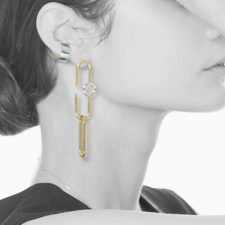 Ellips Loop Pierced Earrings_K18YG&Rhodium coat
