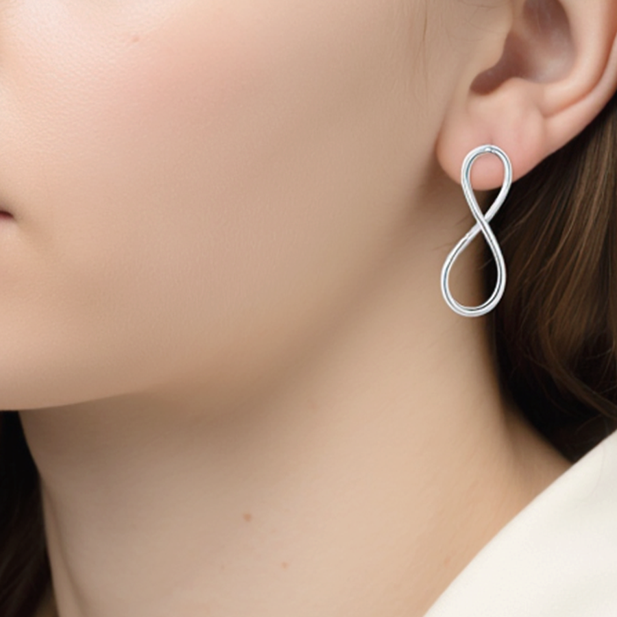 Lilt line pierced earrings Rhodium-coat