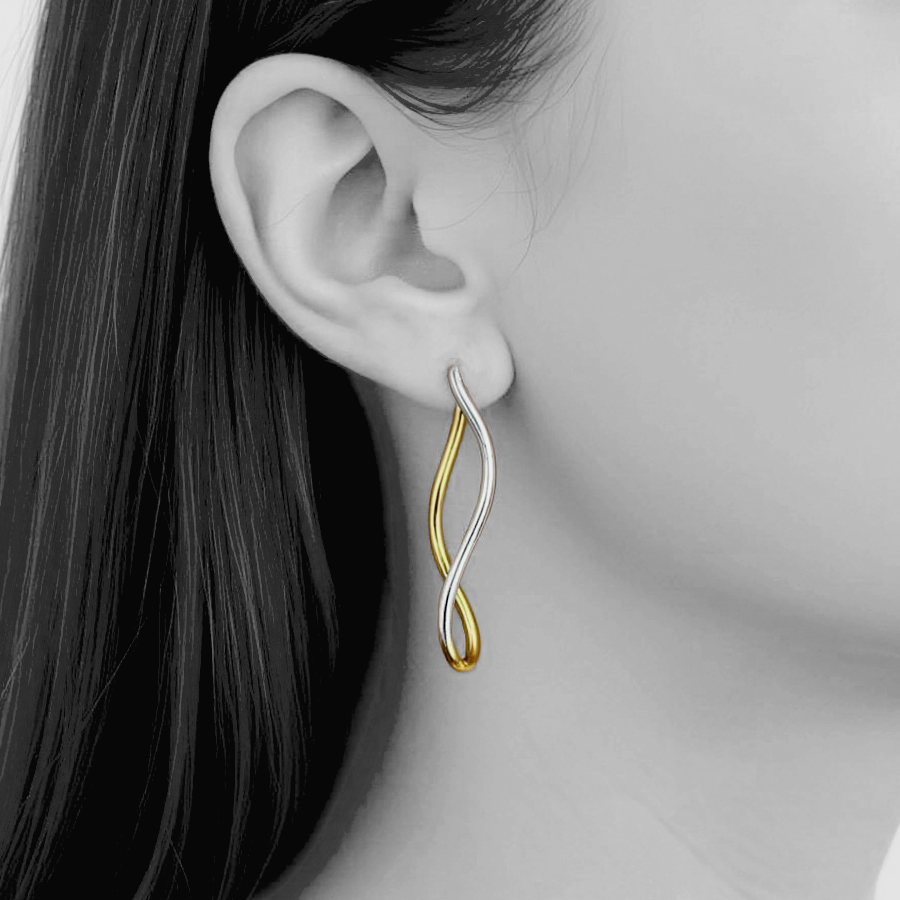 Meld Pierced Earrings K18YG&Rhodium-coat