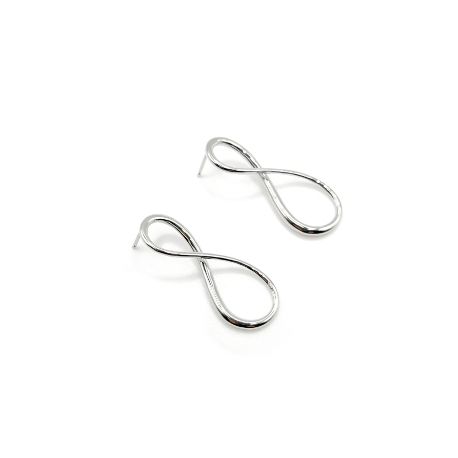 Lilt line pierced earrings Rhodium-coat